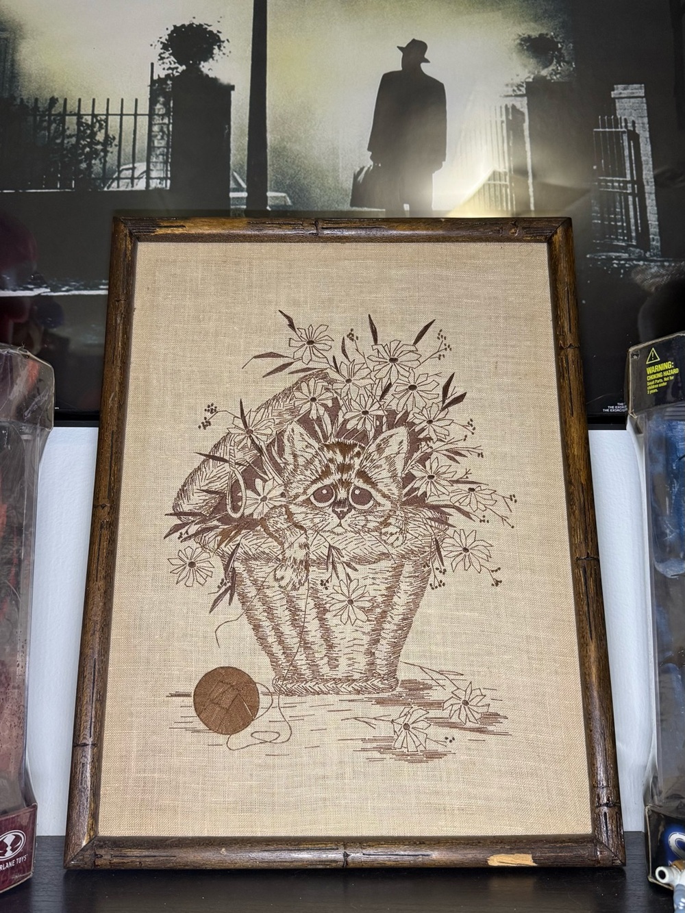 Vintage 1970s Wooden Framed Paragon Needle Craft “Found” Cat Framed Poster